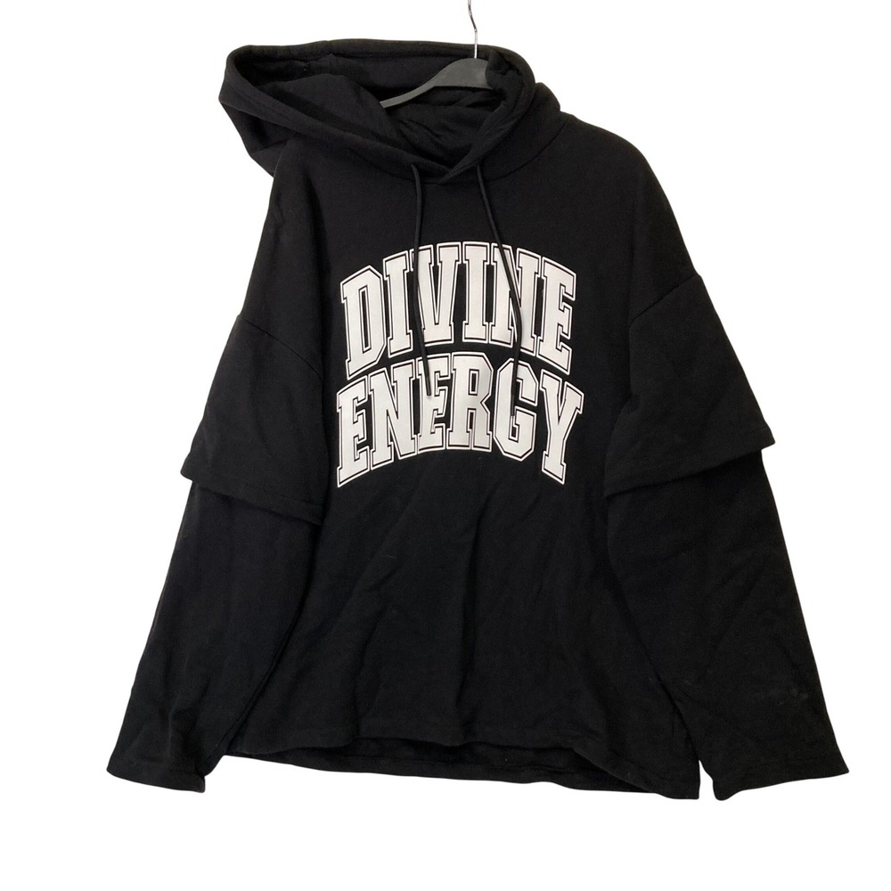 Forever 21 Mens Black Divine Energy Layered Sleeve Hoodie Size M